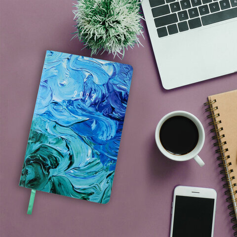 Ежедневник датированный 2023 А5 138x213 мм BRAUBERG "Vista", под кожу, гибкий, "Blur", 114125