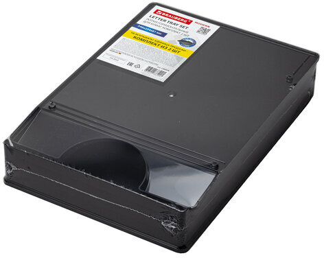 Лоток горизонтальный для бумаг КОМПЛЕКТ 2 шт., BRAUBERG "Modern", 346х254х61 мм, черный, 238024