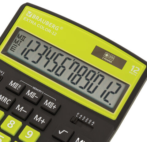 Калькулятор настольный BRAUBERG EXTRA COLOR-12-BKLG (206x155 мм), 12 разрядов, двойное питание, ЧЕРНО-САЛАТОВЫЙ, 250477