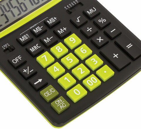 Калькулятор настольный BRAUBERG EXTRA COLOR-12-BKLG (206x155 мм), 12 разрядов, двойное питание, ЧЕРНО-САЛАТОВЫЙ, 250477