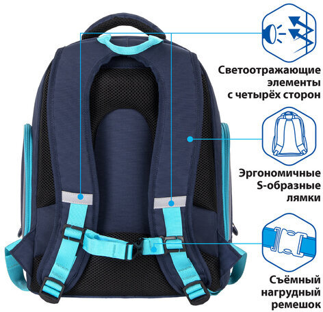 Рюкзак BRAUBERG CLASSIC, легкий каркас, премиум материал, Speed, синий, 37х32х21 см, 270088