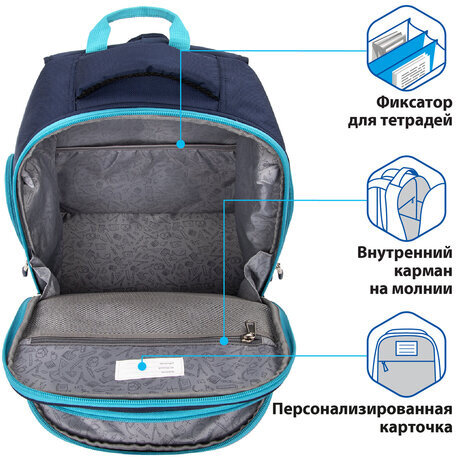 Рюкзак BRAUBERG CLASSIC, легкий каркас, премиум материал, Speed, синий, 37х32х21 см, 270088