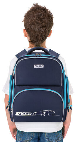 Рюкзак BRAUBERG CLASSIC, легкий каркас, премиум материал, Speed, синий, 37х32х21 см, 270088