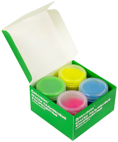 Краски пальчиковые флуоресцентные для малышей от 1 года, 4 цвета по 40 мл, BRAUBERG KIDS, 192399