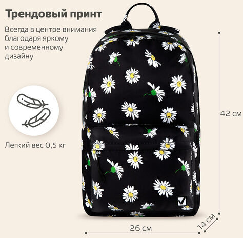 Рюкзак BRAUBERG DREAM универсальный с карманом для ноутбука, эргономичный, "Camomile", 42х26х14 см, 270773