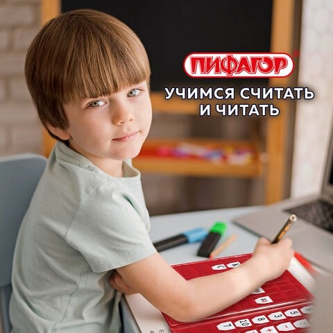 Касса букв, слогов и счета ПИФАГОР, с цветным рисунком, А5, ПВХ, 129215