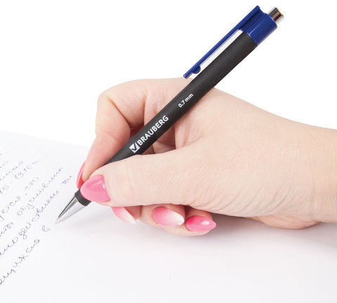 Ручка шариковая автоматическая BRAUBERG "Capital+", СИНЯЯ, корпус soft-touch, узел 0,7 мм, линия письма 0,35 мм, 141169