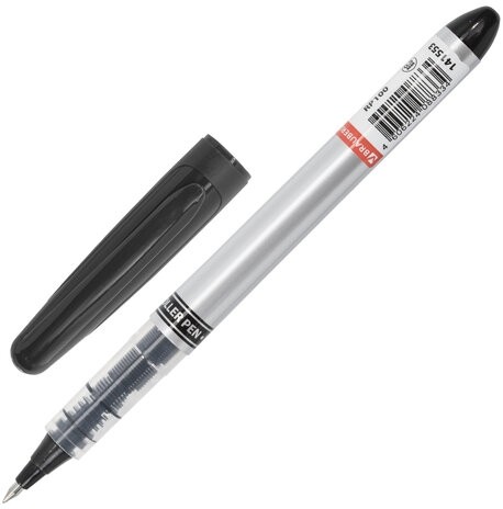 Ручка-роллер BRAUBERG "Control", ЧЕРНАЯ, корпус серебристый, узел 0,5 мм, линия письма 0,3 мм, 141553