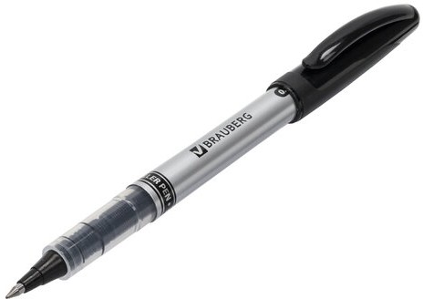 Ручка-роллер BRAUBERG "Control", ЧЕРНАЯ, корпус серебристый, узел 0,5 мм, линия письма 0,3 мм, 141553