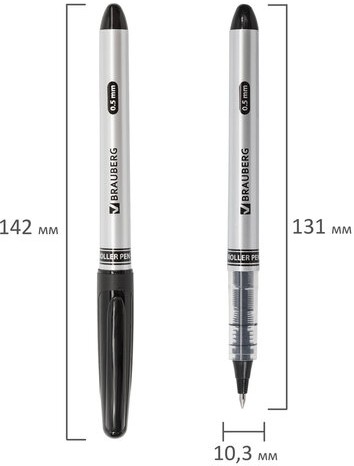Ручка-роллер BRAUBERG "Control", ЧЕРНАЯ, корпус серебристый, узел 0,5 мм, линия письма 0,3 мм, 141553