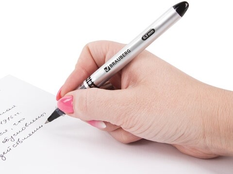 Ручка-роллер BRAUBERG "Control", ЧЕРНАЯ, корпус серебристый, узел 0,5 мм, линия письма 0,3 мм, 141553