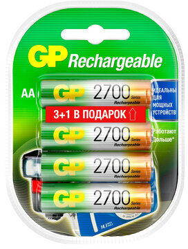 Батарейки аккумуляторные GP, АА (HR6), Ni-Mh, 2600 mAh, 4 шт. (ПРОМО 3+1), блистер, 270AAHC3/1-2CR4
