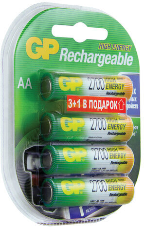 Батарейки аккумуляторные GP, АА (HR6), Ni-Mh, 2600 mAh, 4 шт. (ПРОМО 3+1), блистер, 270AAHC3/1-2CR4