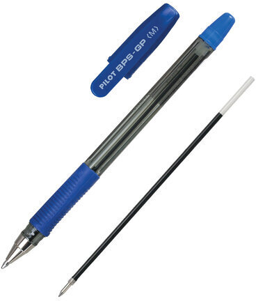 Ручка шариковая масляная с грипом PILOT "BPS-GP", СИНЯЯ, корпус прозрачный, узел 1 мм, линия письма 0,4 мм, BPS-GP-M