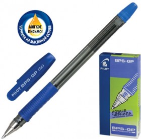 Ручка шариковая масляная с грипом PILOT "BPS-GP", СИНЯЯ, корпус прозрачный, узел 1 мм, линия письма 0,4 мм, BPS-GP-M