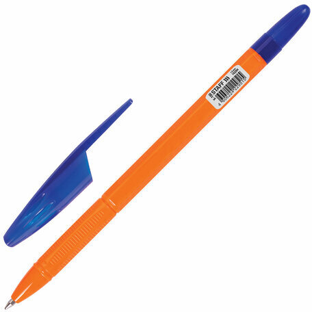 Ручка шариковая масляная STAFF "Basic X-100", СИНЯЯ, корпус оранжевый, узел 1 мм, линия письма 0,7 мм, 143204