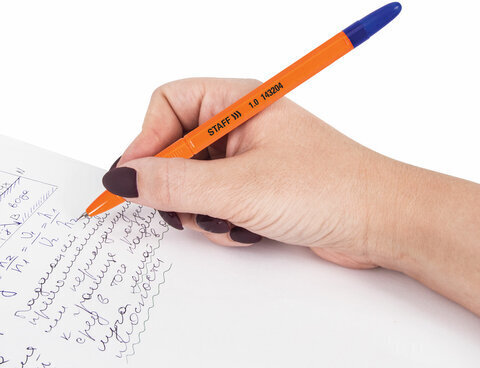 Ручка шариковая масляная STAFF "Basic X-100", СИНЯЯ, корпус оранжевый, узел 1 мм, линия письма 0,7 мм, 143204