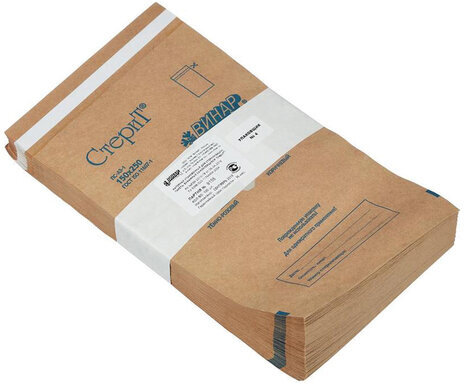 Пакет крафт самоклеящийся ВИНАР СТЕРИТ, комплект 100 шт., для ПАРОВОЙ/ВОЗДУШНОЙ стерилизации, 150х250 мм, 6