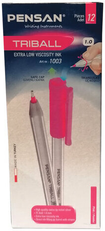 Ручка шариковая масляная PENSAN "Triball", РОЗОВАЯ, трехгранная, узел 1 мм, линия письма 0,5 мм, 1003/12