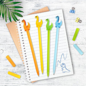 Ручка с топпером шариковая ЮНЛАНДИЯ &quot;Динозаврик&quot;, корпус ассорти, СИНЯЯ, пишущий узел 0,7 мм, 143809