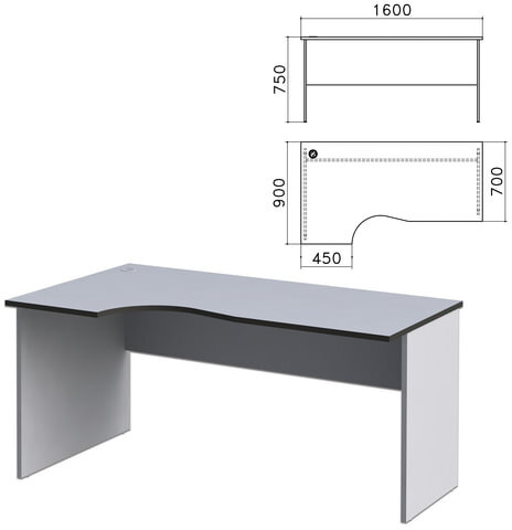 Стол письменный эргономичный "Монолит", 1600х900х750 мм, левый, цвет серый, СМ7.11