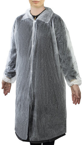 Халат одноразовый белый на липучке КОМПЛЕКТ 10 шт., XXL, 110 см, резинка, 25 г/м2, СНАБЛАЙН