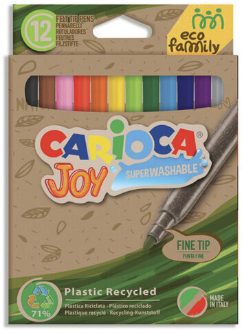 Фломастеры экологичные CARIOCA (Италия) "Joy" EcoFamily 12 цветов, вентилируемый колпачок, 43100