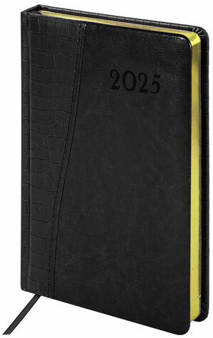 Ежедневник датированный 2025, А5, 138x213 мм, BRAUBERG "Cayman", под кожу, черный, 115772