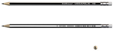 Карандаш чернографитный ERICH KRAUSE, 1 шт., "Megapolis", HB, с ластиком, корпус серебристый, заточенный, 32860