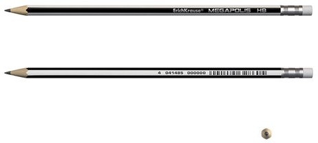 Карандаш чернографитный ERICH KRAUSE, 1 шт., "Megapolis", HB, с ластиком, корпус серебристый, заточенный, 32860