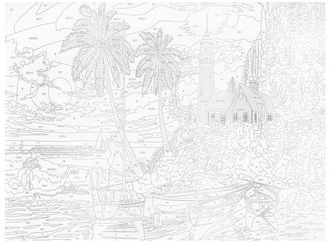 Картина по номерам А3, ОСТРОВ СОКРОВИЩ "РАЙСКИЙ ОСТРОВ", С АКРИЛОВЫМИ КРАСКАМИ, картон, кисть, 661643