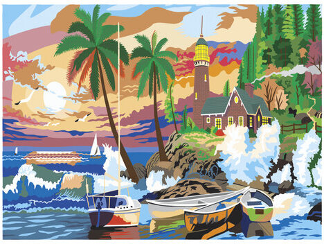 Картина по номерам А3, ОСТРОВ СОКРОВИЩ "РАЙСКИЙ ОСТРОВ", С АКРИЛОВЫМИ КРАСКАМИ, картон, кисть, 661643