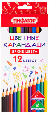Карандаши цветные ПИФАГОР ЭКО &quot;КЛАССИК&quot;, 12 цветов, шестигранные, 182048