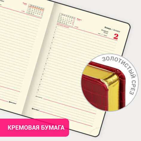 Ежедневник датированный 2024 А5 138x213 мм BRAUBERG "Comodo", под кожу, красный, 114836