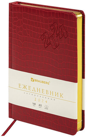 Ежедневник датированный 2024 А5 138x213 мм BRAUBERG "Comodo", под кожу, красный, 114836