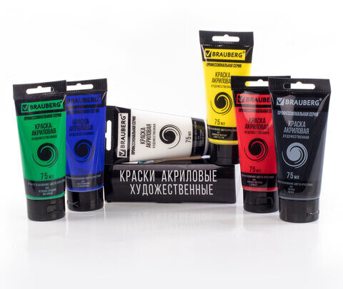Краски акриловые художественные BRAUBERG ART CLASSIC, НАБОР 6 цветов по 75 мл, в тубах, 191121