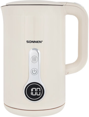 Чайник с терморегулятором и дисплеем, ДВОЙНЫЕ СТЕНКИ, SONNEN KT-8721, 1,7 л, 2200 Вт, бежевый, 454688