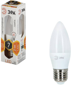 Лампа светодиодная ЭРА, 7 (60) Вт, цоколь E27, &quot;свеча&quot;, теплый белый свет, 30000 ч., LED smdB35-7w-827-E27