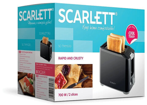 Тостер SCARLETT SC-TM11020, 700 Вт, 2 тоста, 7 режимов, механическое управление, пластик, черный