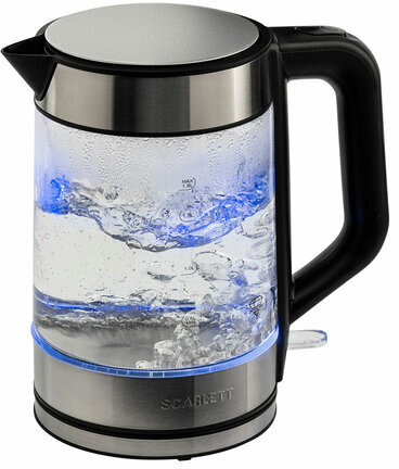 Чайник SCARLETT SC-EK27G101, 1,8 л, 2200 Вт, закрытый нагревательный элемент, стекло, черный