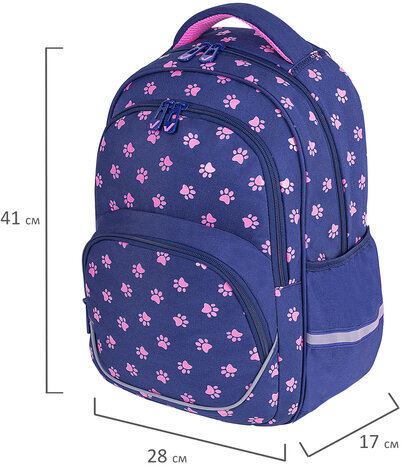 Рюкзак BRAUBERG MOTION, 2 отделения, 3 кармана, "Pawprints", 41х28х17 см, 271362