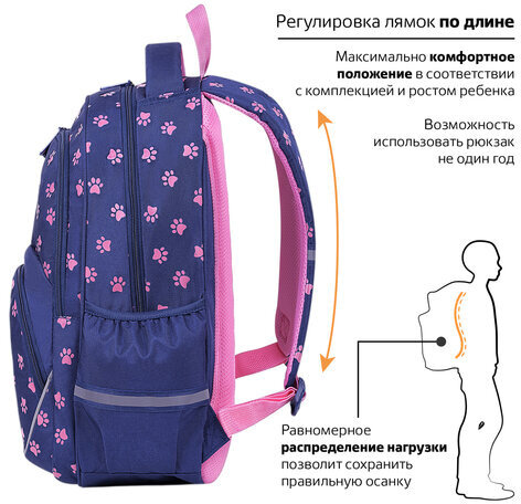 Рюкзак BRAUBERG MOTION, 2 отделения, 3 кармана, "Pawprints", 41х28х17 см, 271362