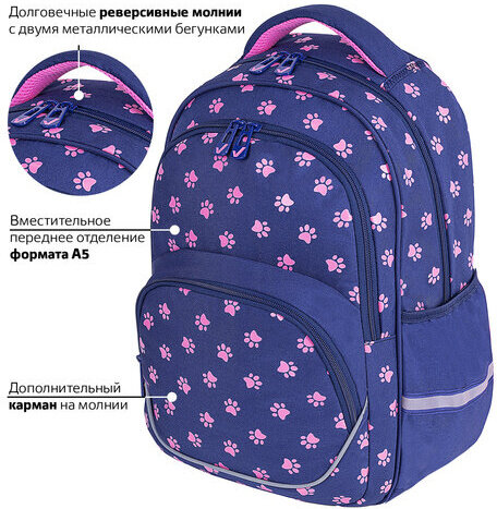 Рюкзак BRAUBERG MOTION, 2 отделения, 3 кармана, "Pawprints", 41х28х17 см, 271362