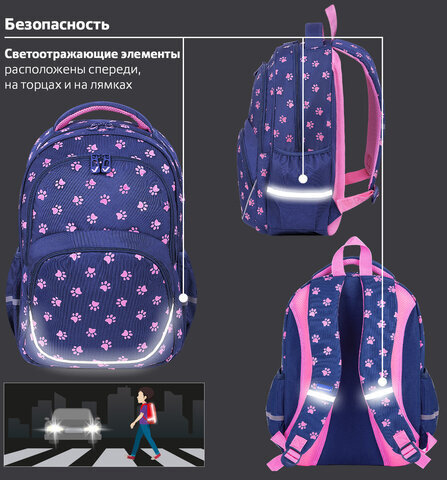 Рюкзак BRAUBERG MOTION, 2 отделения, 3 кармана, "Pawprints", 41х28х17 см, 271362