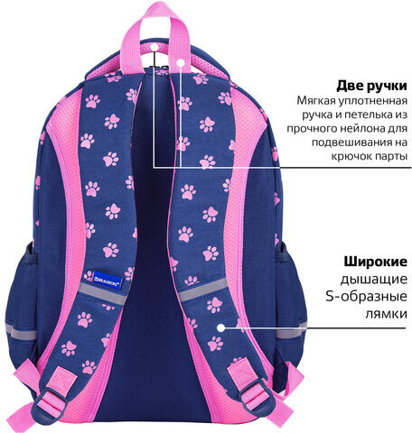 Рюкзак BRAUBERG MOTION, 2 отделения, 3 кармана, "Pawprints", 41х28х17 см, 271362