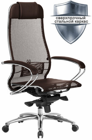 Кресло офисное МЕТТА "SAMURAI" S-1.04, сверхпрочная ткань-сетка, темно-коричневое