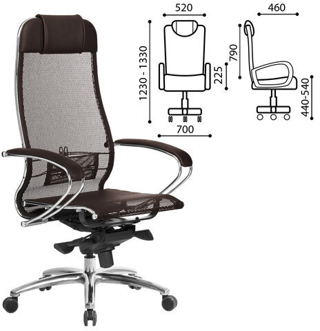 Кресло офисное МЕТТА "SAMURAI" S-1.04, сверхпрочная ткань-сетка, темно-коричневое
