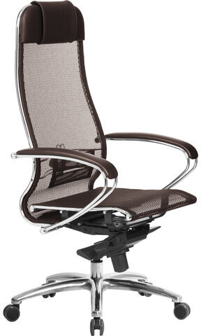 Кресло офисное МЕТТА "SAMURAI" S-1.04, сверхпрочная ткань-сетка, темно-коричневое