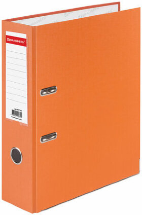 Папка-регистратор BRAUBERG с покрытием из ПВХ, 80 мм, с уголком, оранжевая (удвоенный срок службы), 227199
