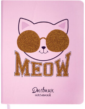 Дневник 1-11 класс 48 л., кожзам (твердая), печать, глиттер, ЮНЛАНДИЯ, &quot;Meow&quot;, 106203